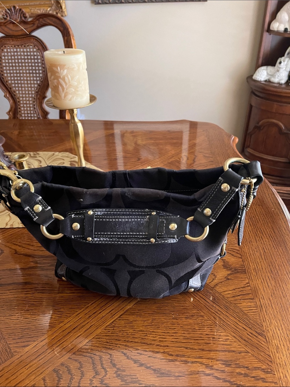 Coach Black Signature Jacquard Shoulder Bag with Brass Hardware - Picture 2 of 4